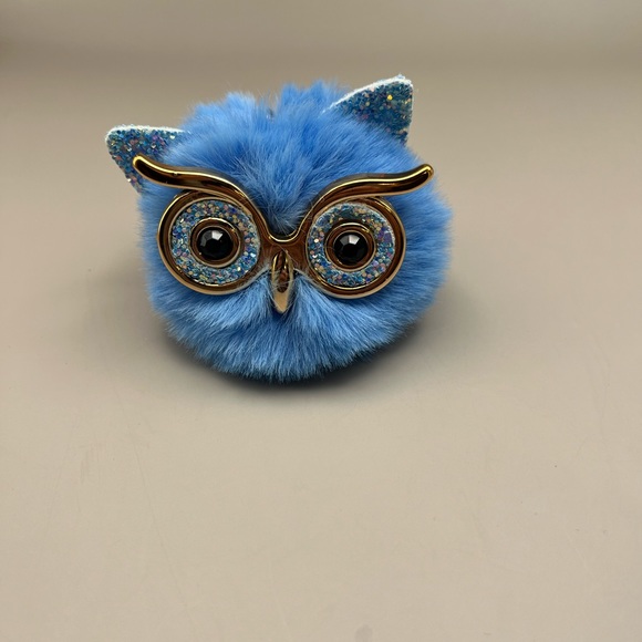 5371-MMT New FuzzyOwl Blue Gold-tone Keychain Car Charm Sparkle Cute 3 inch - Picture 6 of 7
